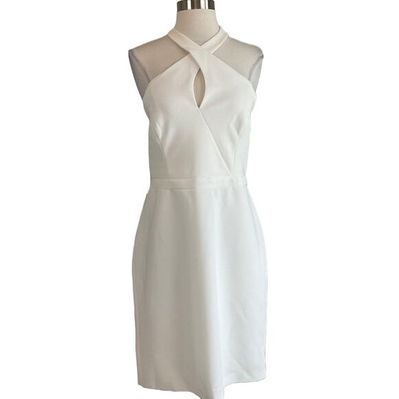 Adrianna Papell Women's Cocktail Dress Size 16 White Sleeveless Halter Sheath - Picture 1 of 10